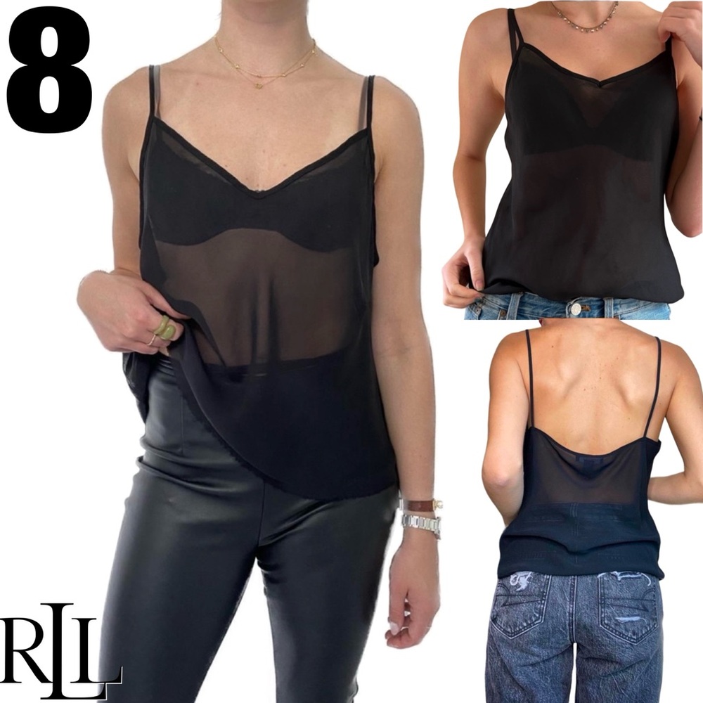 NWOT LAUREN Ralph Lauren Simple Sheer Black Sleeveless Blouse / Tank 8 Medium